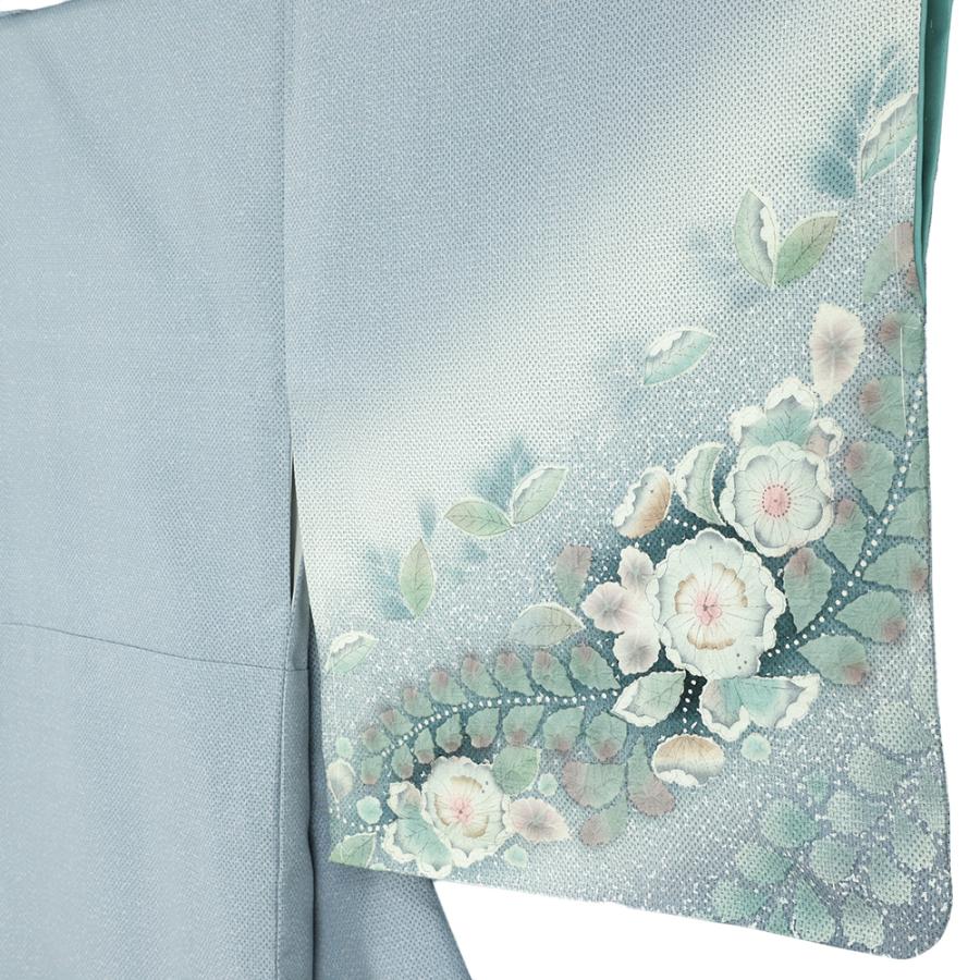 訪問着 大島紬 正絹 ブルーグレー 辻が花 リサイクル 着物 絞り 新古品