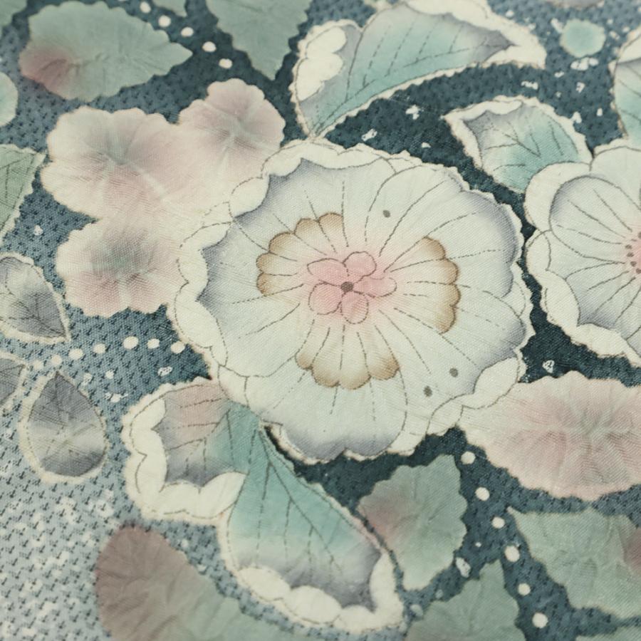 訪問着 大島紬 正絹 ブルーグレー 辻が花 リサイクル 着物 絞り 新古品