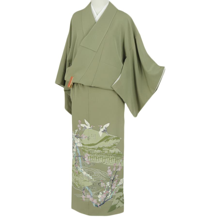 色留袖 本加賀友禅 池田裕 正絹 リサイクル 着物 中古 渋緑 三つ紋