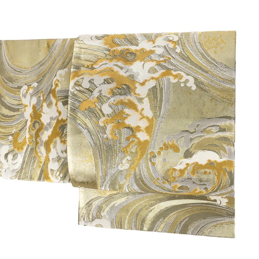 袋帯 正絹 フォーマル 唐織 中古 リサイクル 金 銀 流水 波 新古品