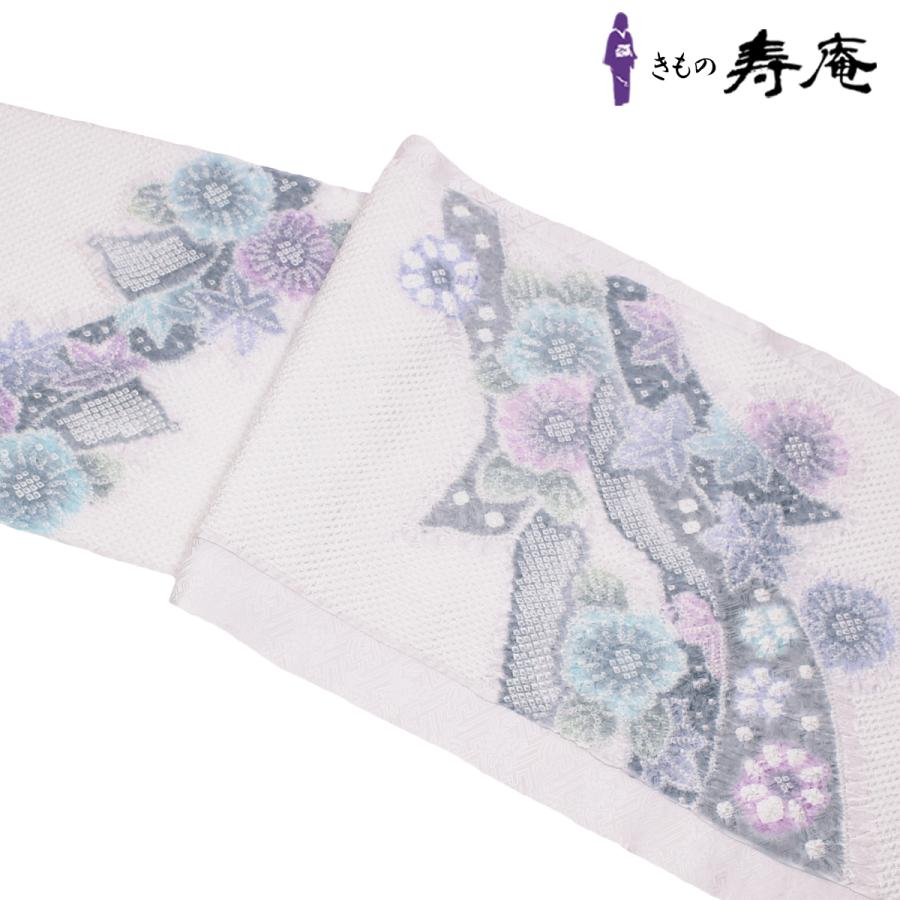 帯 九寸名古屋帯 藤娘きぬたや 染め帯 総絞り帯 花模様 のし柄 花