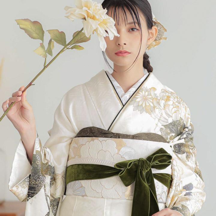 未仕立て 振袖 22点セット「さくら 白 菊に蔦 那須ほほみ・サクラ」仮