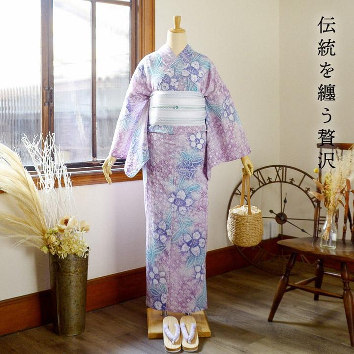 お仕立て上がり絞り浴衣単品 花しぼり「紫式部 紅藤色」有松絞り 女性