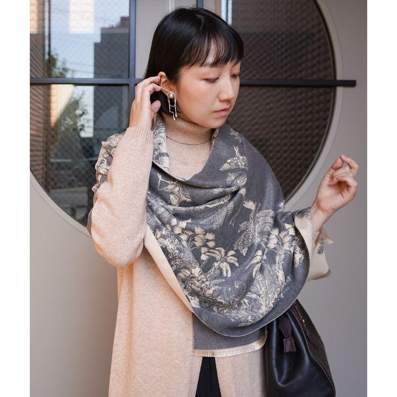 cawaii french」ストール マフラー 大判 総柄 花柄 フラワー 花 植物柄