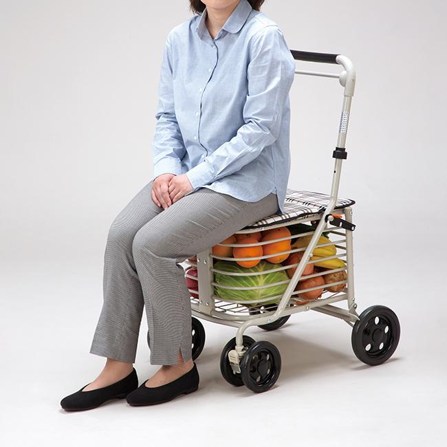 腰かけ付カート(シルバーカー おしゃれ 座れる 軽量 コンパクト