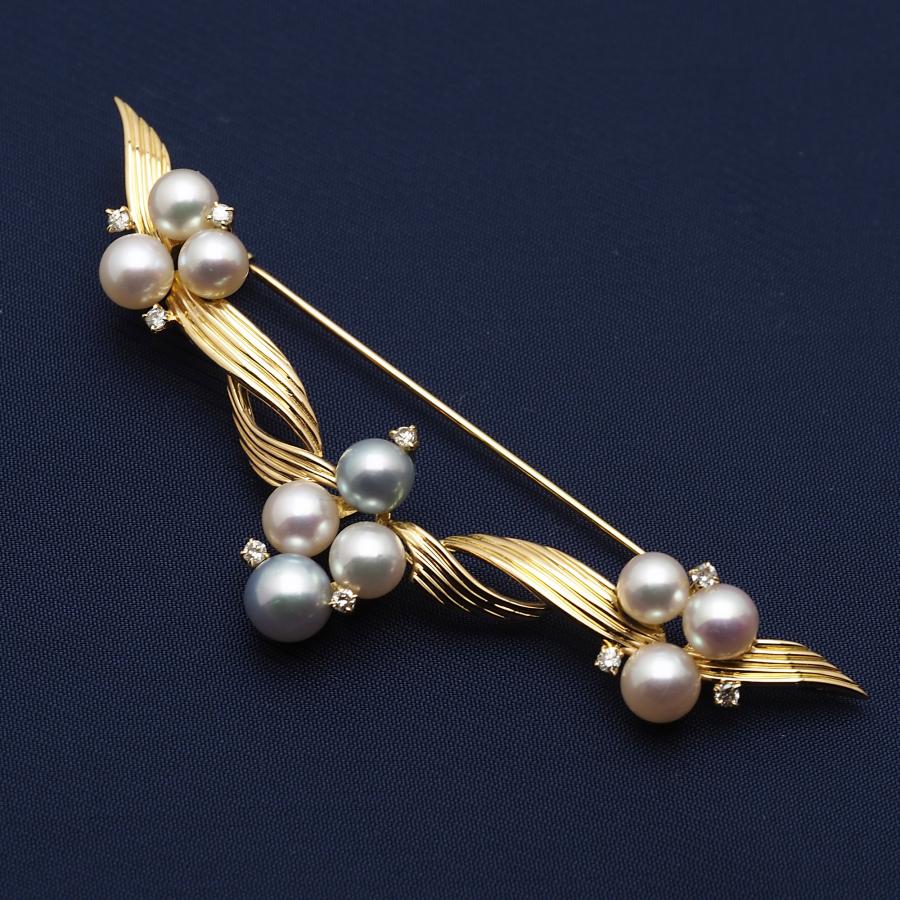 K18 アコヤ本真珠 ウイング ブローチ あこやパール 18金イエロー