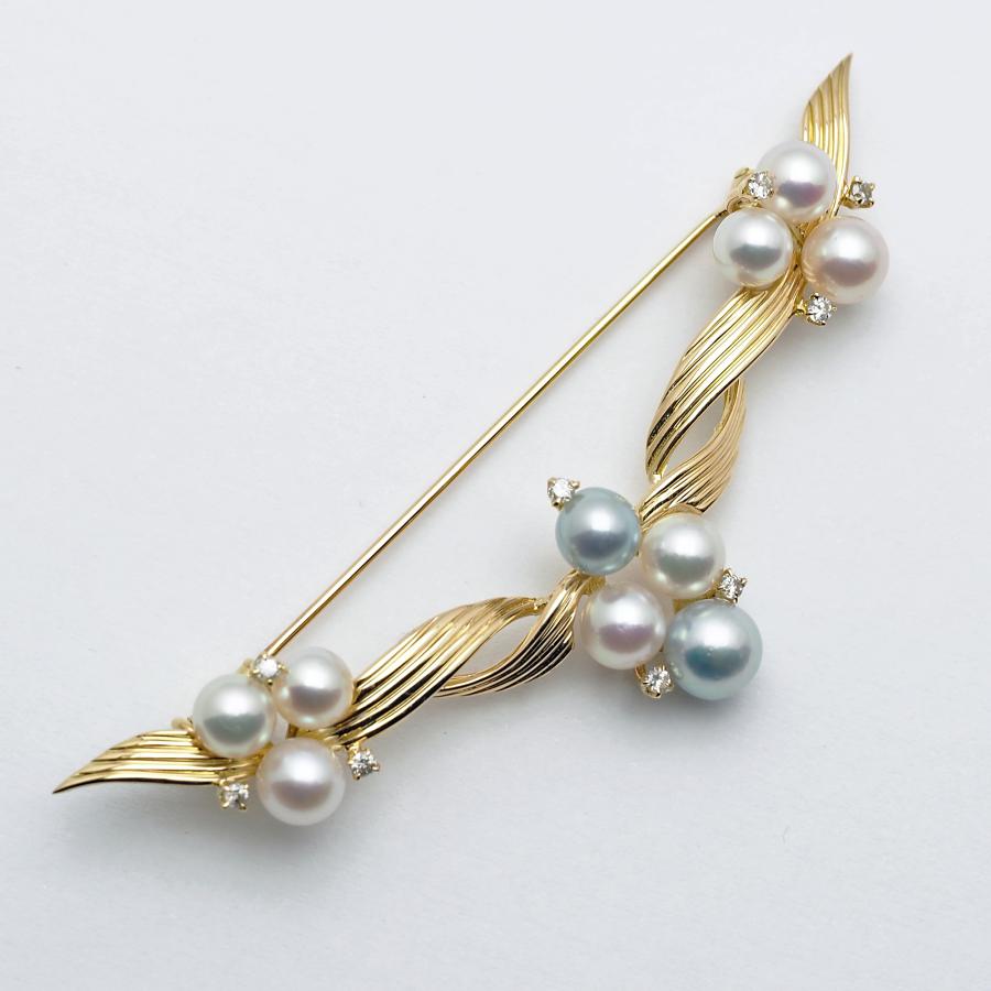 K18 アコヤ本真珠 ウイング ブローチ あこやパール 18金イエロー