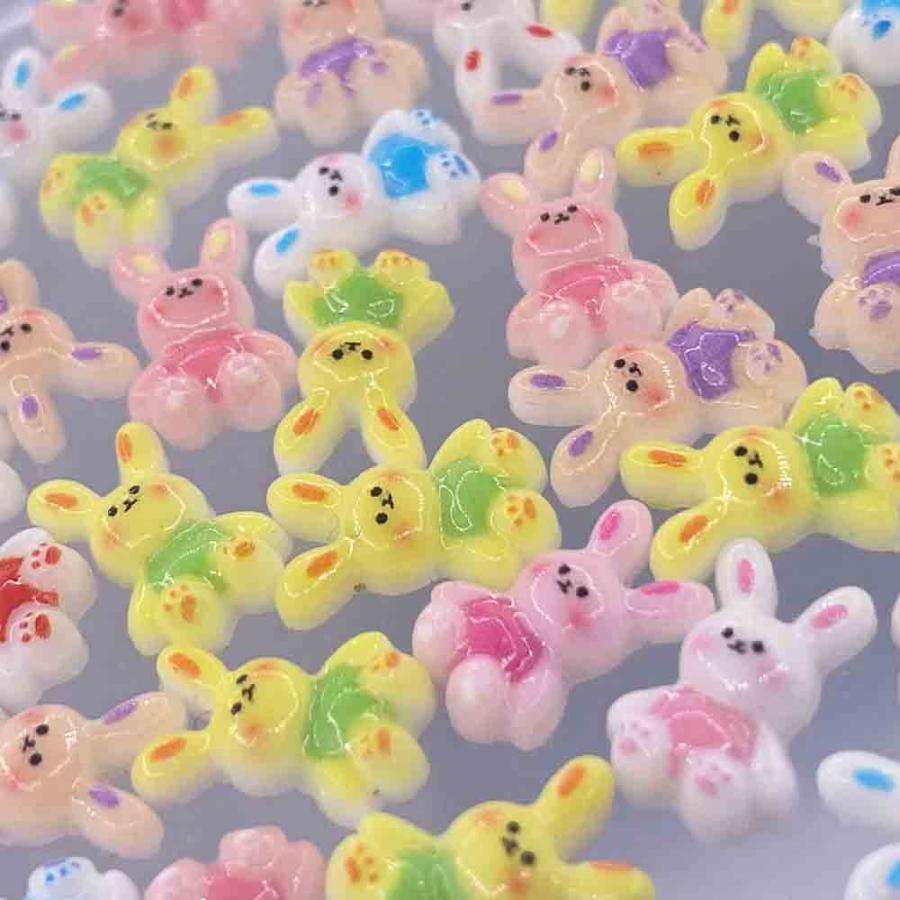 ネイルパーツ うさぎ 10mm 小さめ 混色 ウサギ 100個 3D カラフル