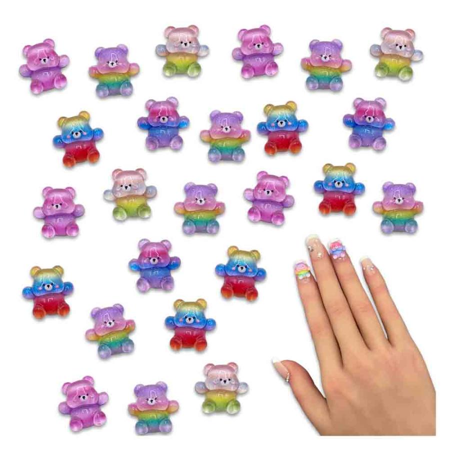 ネイルパーツ クマ 動物 カラフル 12mm ぷっくり 虹色 100個