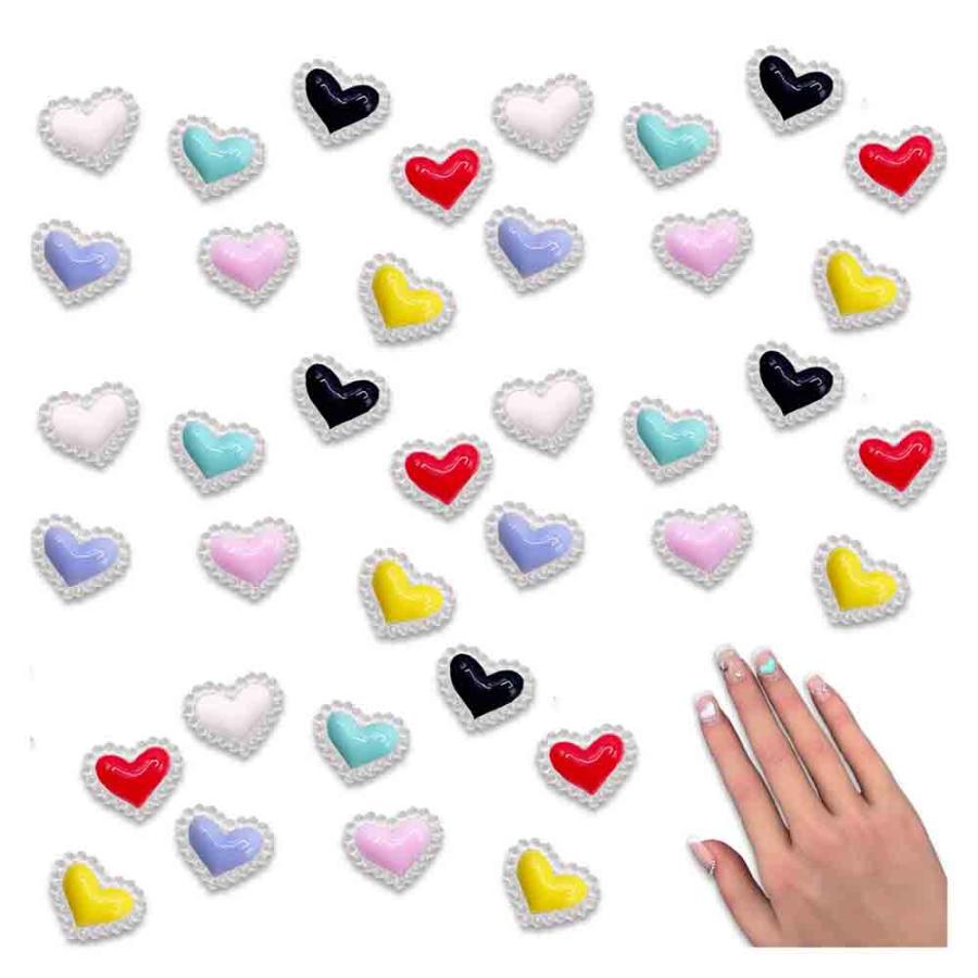 ネイルパーツ ハート カラフル 8.5mm パステル ミックス ぷっくり