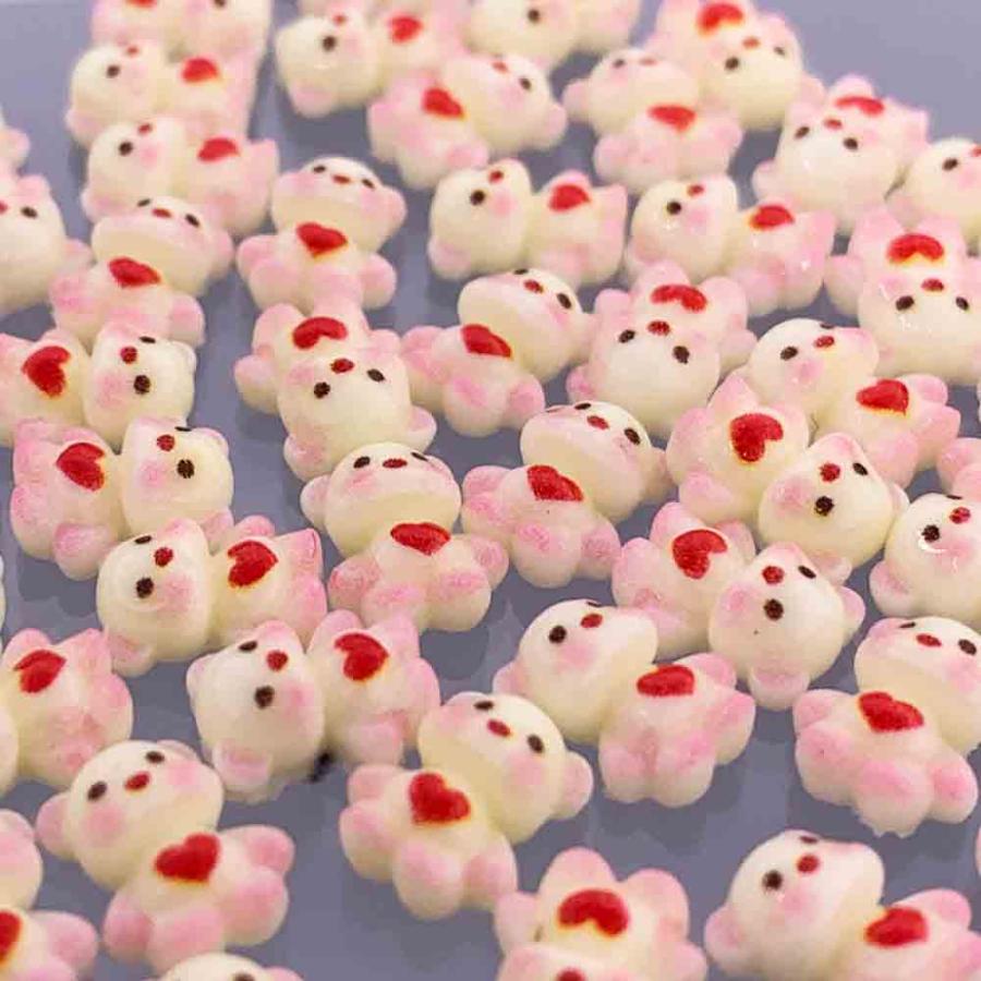 ネイルパーツ クマ 8mm アニマル ハート アイボリー 赤 50個