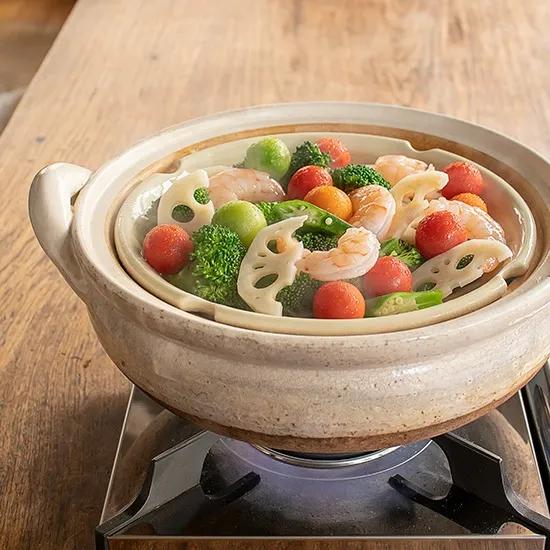 長谷園 土鍋 ヘルシー 蒸し鍋 中 27cm 1800ml 2-4人用 直火 専用 白