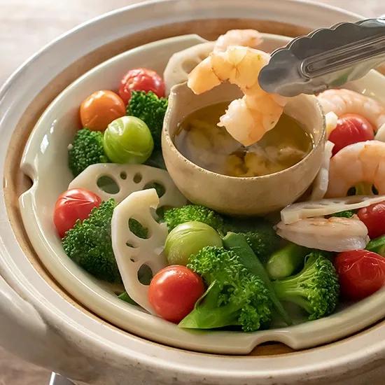 長谷園 土鍋 ヘルシー 蒸し鍋 中 27cm 1800ml 2-4人用 直火 専用 白