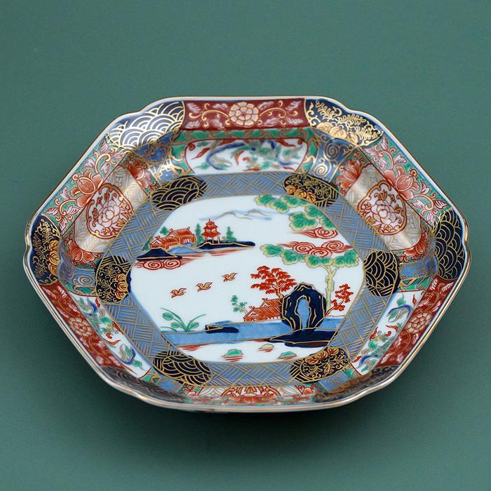 有田焼 復刻古伊万里 錦色絵六角焼皿18cm 【全国送料無料】 日本製 和