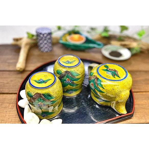 九谷焼 高級 陶磁器 急須3点セット 小 吉田屋万年青 ハート 裏絵