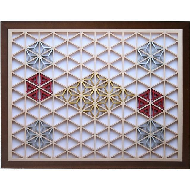 和モダン アートパネル 組子色彩葉 【金銀麻の葉 ちらし 3色1号