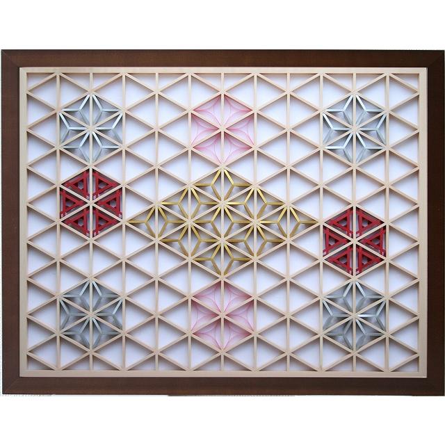 和モダン アートパネル 組子色彩葉 【金銀麻の葉 3色1号 七宝添え