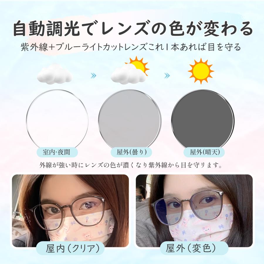 調光レンズ ブルーライトカット サングラス UVカットメガネ 伊達メガネ