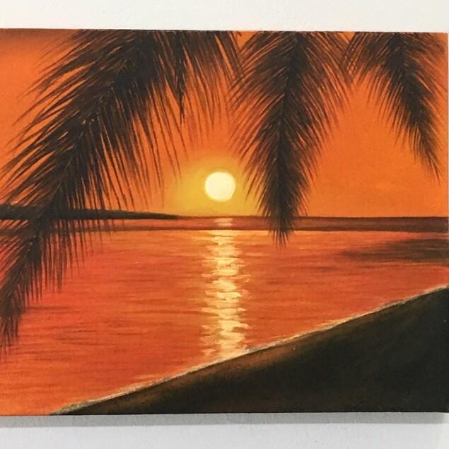 海の絵 ヤシとサンセット ビーチ W50×H40cm E-4 (1170-4) 海の絵画 波