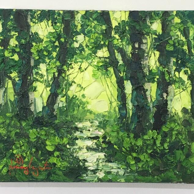 バリ絵画 油絵 森 W60×H50 (1171) バリアート 風景画 森の絵 癒し