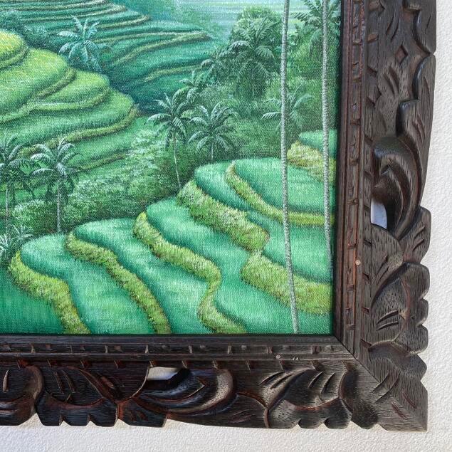 特大バリの風景画 ライステラス 油彩画 キャンバスサイン入り 148×88cm