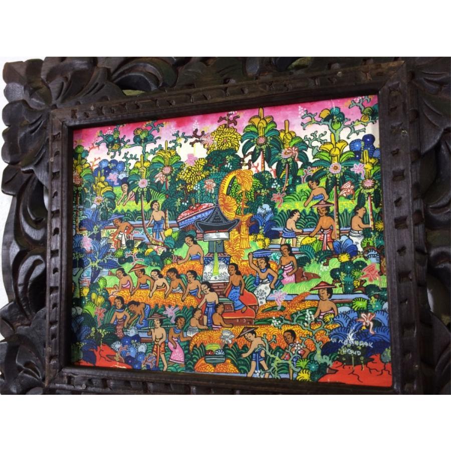 バリ絵画 バロンの祭列 B-2 ヤングアーティスト PUDAK 額付き ウブド