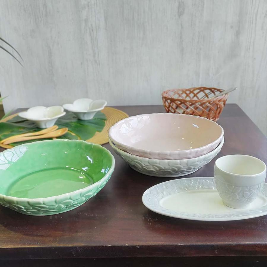 ジェンガラケラミック サラダボウル 深皿 プルメリア 3色 白 青緑