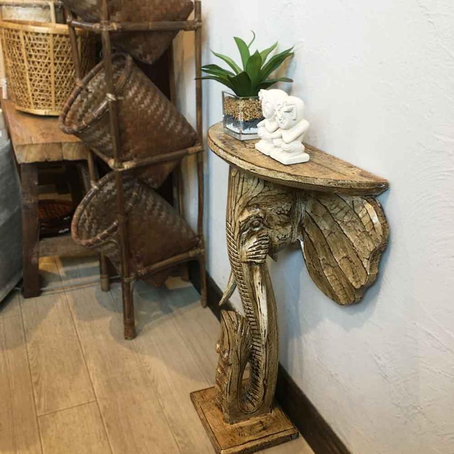 コンソールテーブル 木製 象 ゾウ サイドテーブル 2色 置き台 H60cm