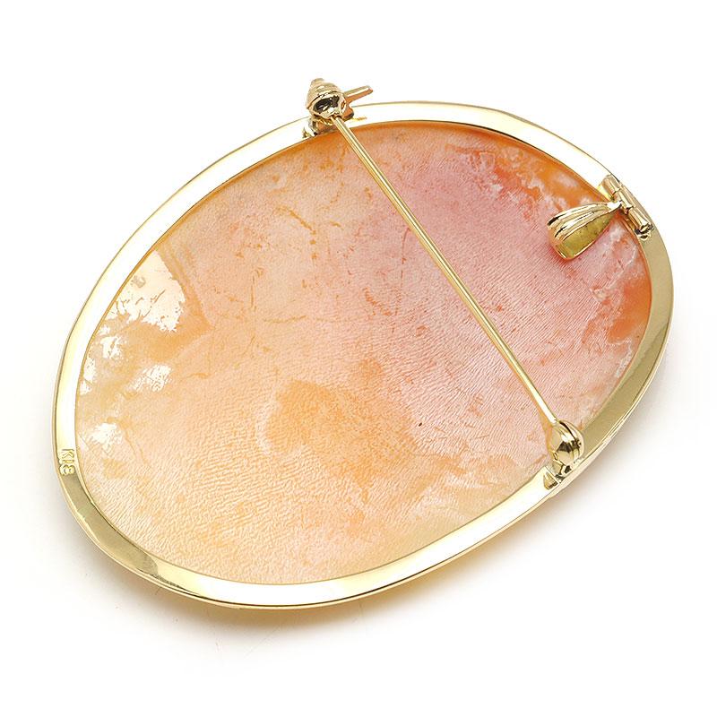 シェルカメオブローチ K18YG ペンダントトップ兼用 女性 横顔 花