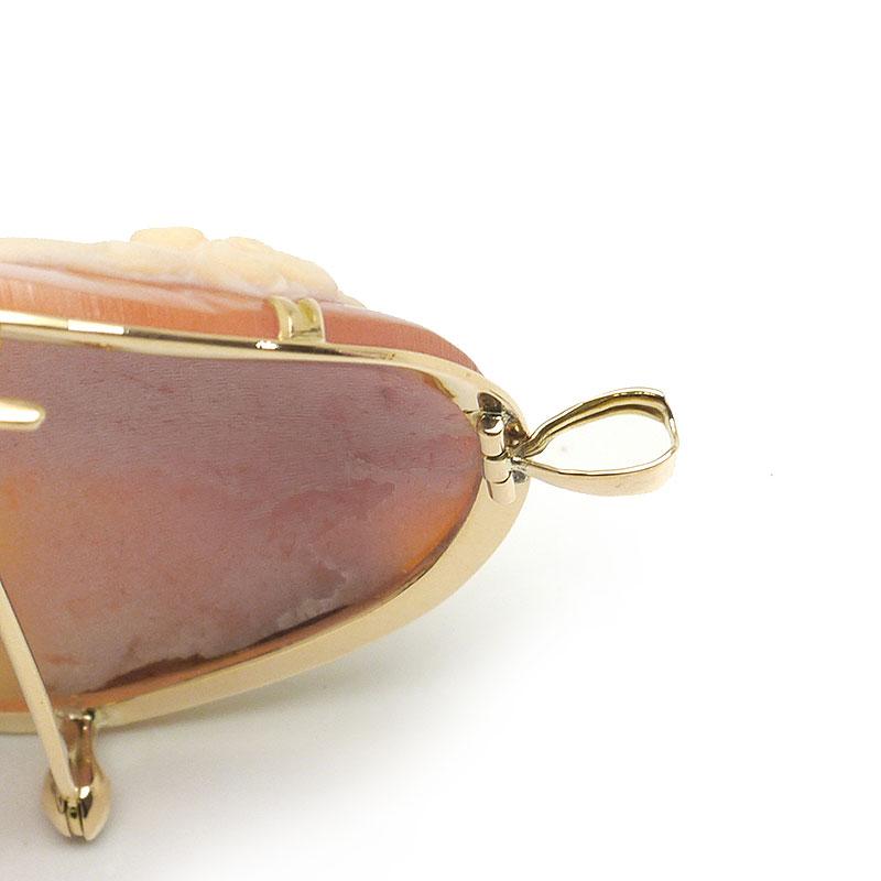 シェルカメオブローチ K18YG ペンダントトップ兼用 女性 横顔 花