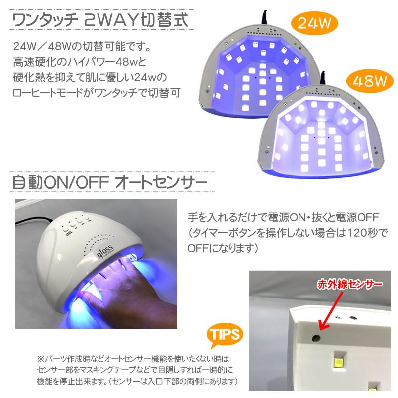 gloss] グロス ネイルライト 24W/48W切替式 LED＆UV 日本語説明書付