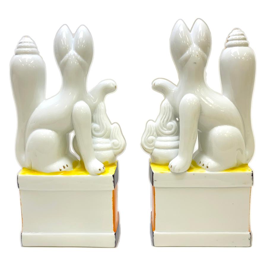 狐 一対 6寸 陶器 稲荷大明神 お稲荷さん お稲荷様 稲荷神 神具 : 栗田