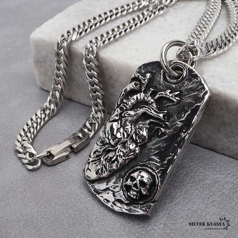 ステンレス ドッグタグネックレス 心臓ネックレス シルバー ダブル喜平