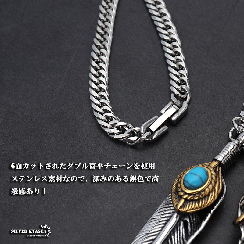 ステンレス ダブルフェザーネックレス ターコイズ イーグルネックレス