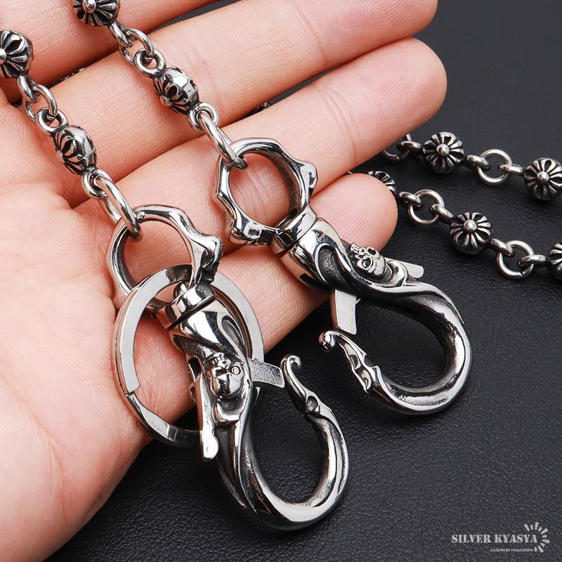 ステンレス クロスボール ウォレットチェーン スカル フック メンズ