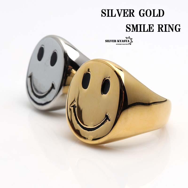 ニコちゃんリング 印台リング シルバー ゴールド メンズ指輪 スマイル