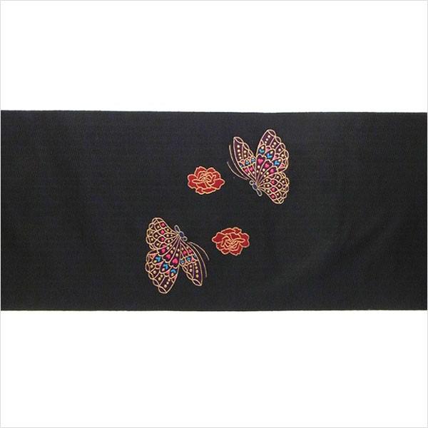 名古屋帯 正絹 黒 蝶 〜蝶に牡丹〜 ブラック 京玉響 西陣織 : 名古屋帯