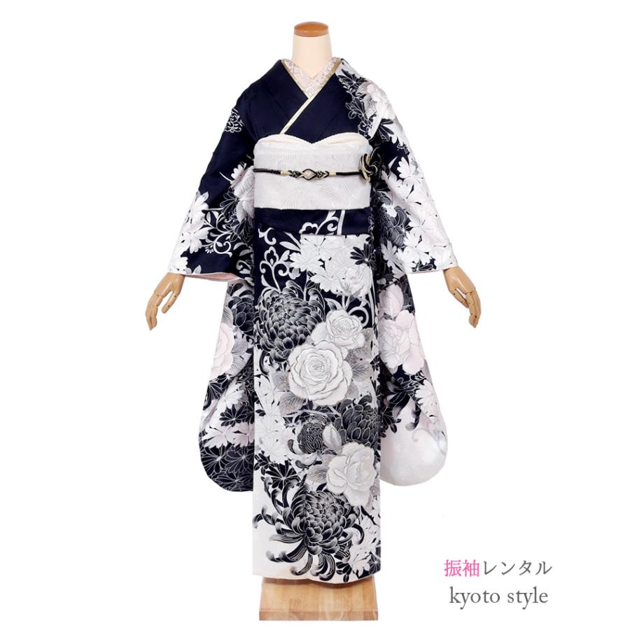 振袖レンタル 紺 ネイビー セミオーダー フルセット 成人式 結婚式