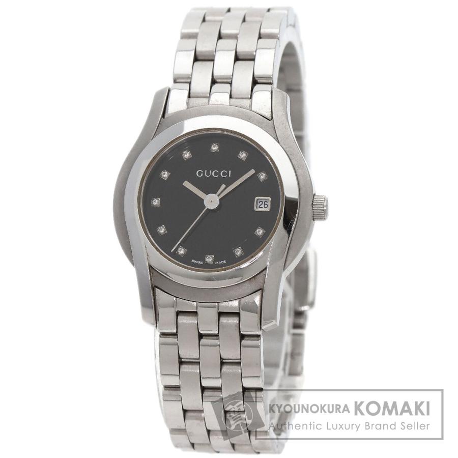 GUCCI ステンレススチールブラックダイヤル時計5500Lレディースダイヤ