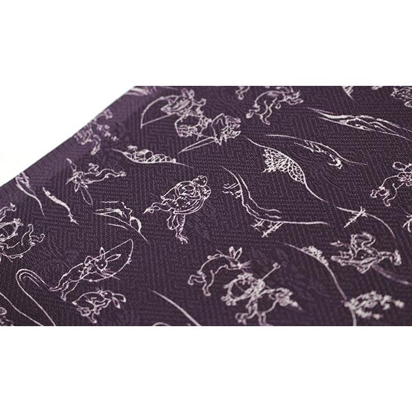 長襦袢 正絹 反物 綸子 カジュアル 鳥獣戯画 本紋 紗綾形 葡萄 紫