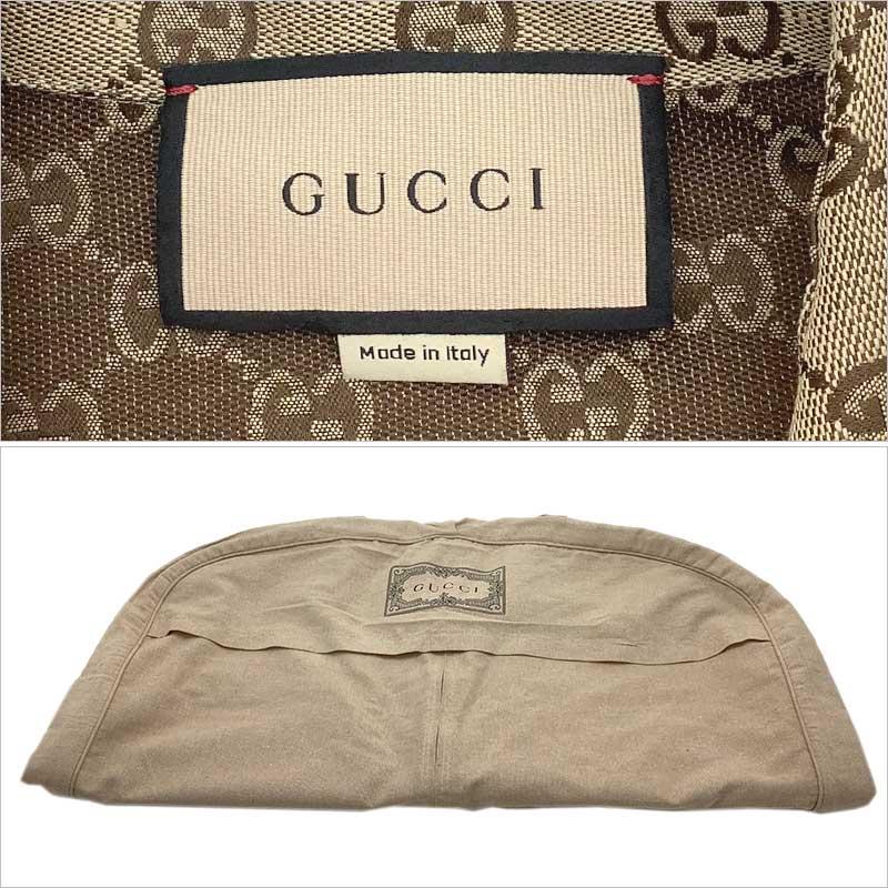 GUCCI グッチ リネン ブレンド キャンバス シャツ キャメル ブラウン