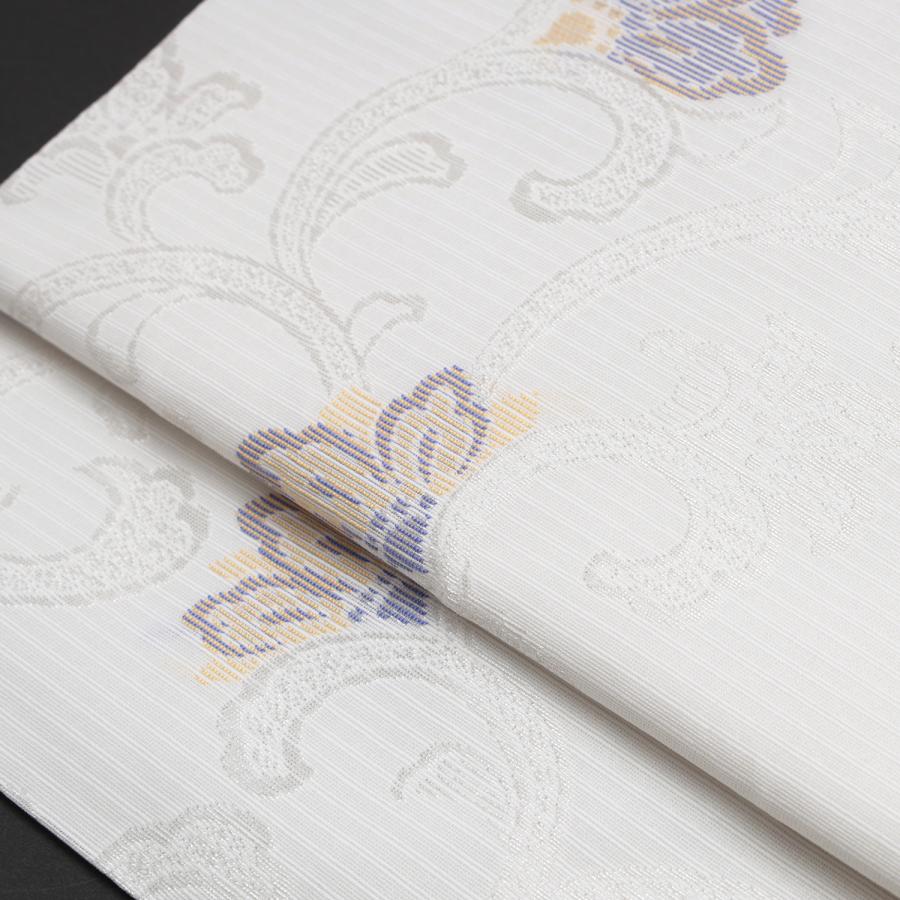 名古屋帯 夏帯 正絹 仕立て上がり 白 ホワイト 唐草 九寸名古屋帯