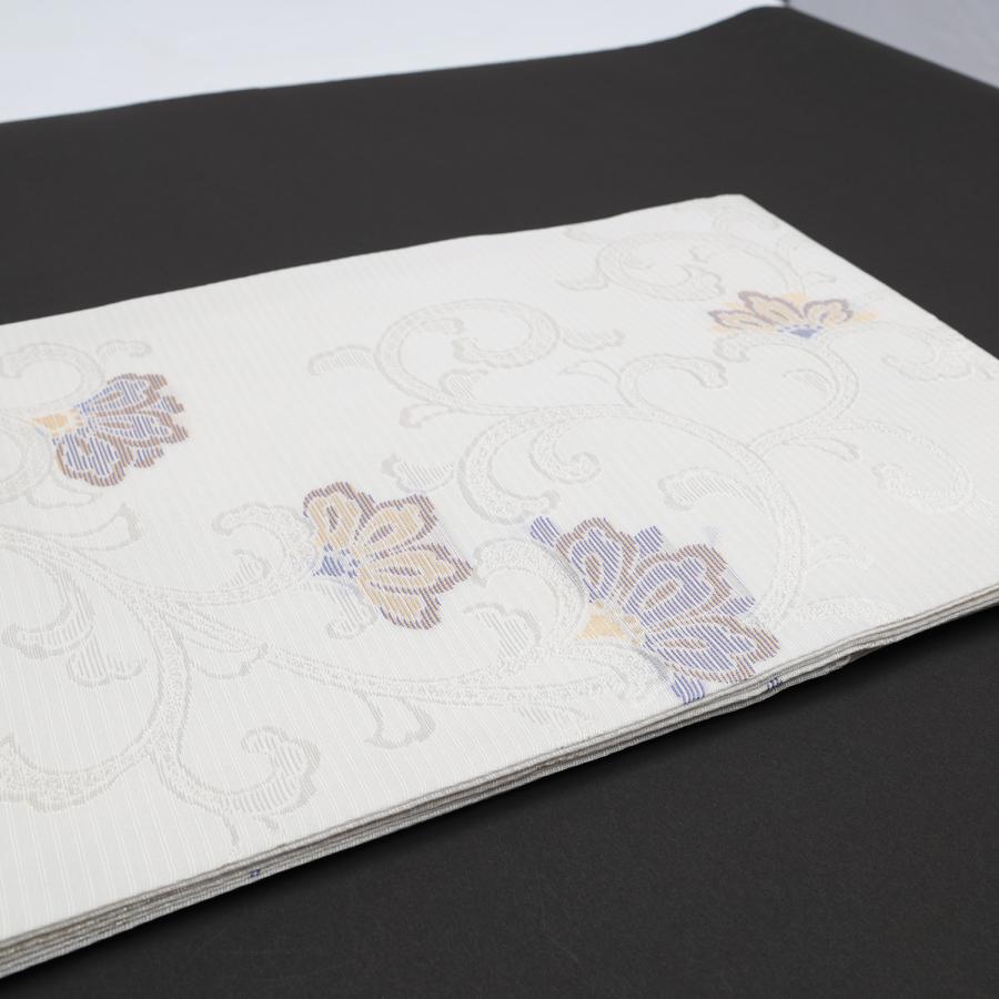 名古屋帯 夏帯 正絹 仕立て上がり 白 ホワイト 唐草 九寸名古屋帯