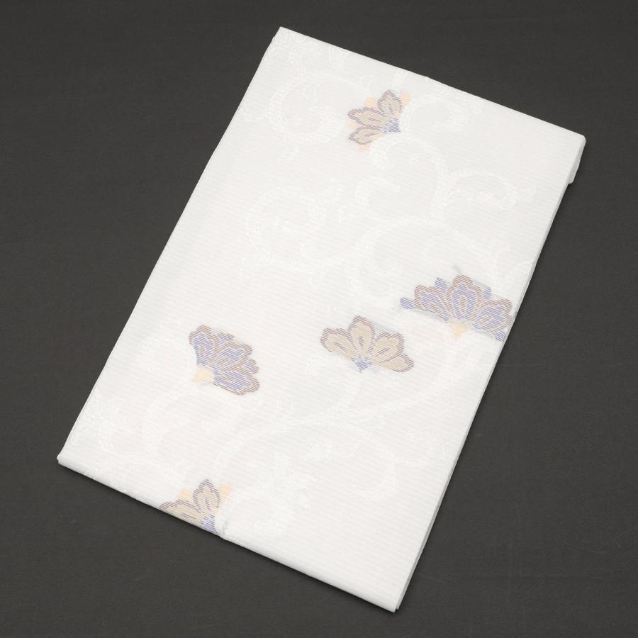 名古屋帯 夏帯 正絹 仕立て上がり 白 ホワイト 唐草 九寸名古屋帯