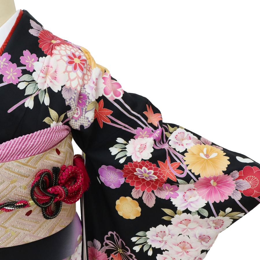 振袖 中古 販売 フルセット 正絹 一式 高身長 トールサイズ 黒 格安