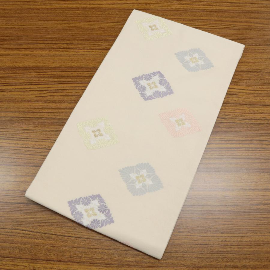 名古屋帯 オフホワイト 生成り色 花菱 仕立て済 仕立て上がり 正絹