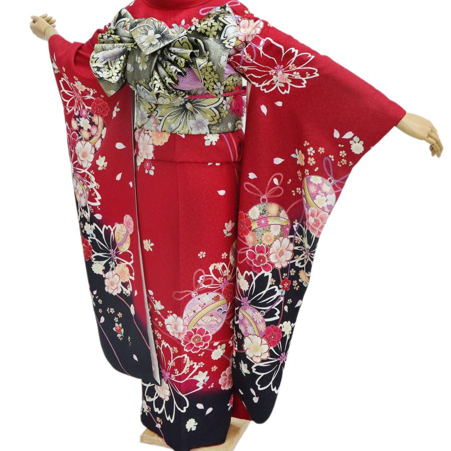 振袖レンタル 成人式 フルセット 1月 赤 黒 身長160〜164.5cm 鈴 桜