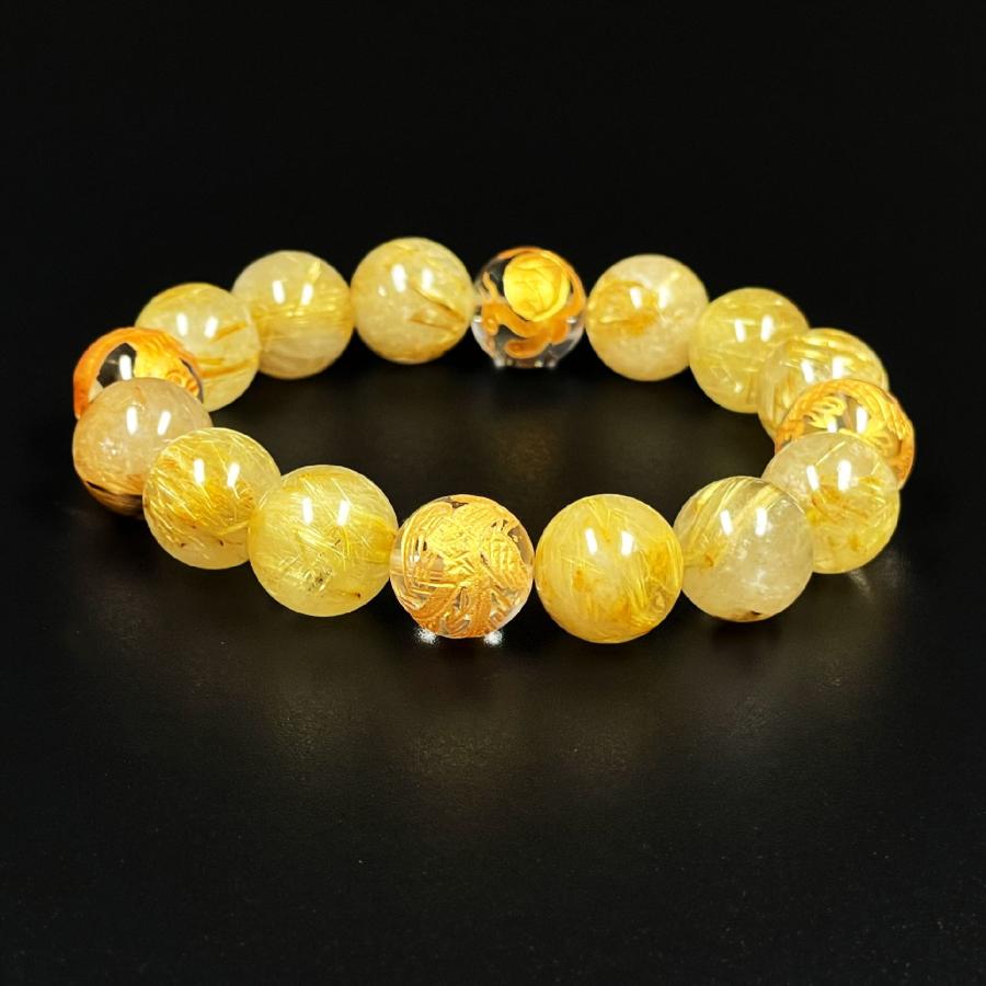 天然石ブレスレット【四神獣 開運祭】 最強金運 数珠 12ミリ 金彫四神