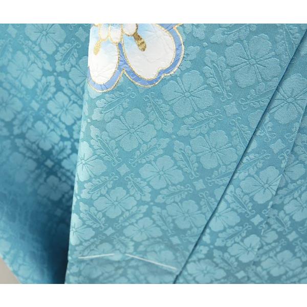 仕立て付き 正絹古典柄振袖フルセット f-640 ターコイズブルー 露草色