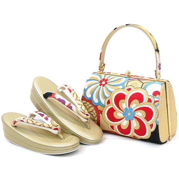 Sサイズ 草履バッグセット zb-001 日本製 成人式 振袖 西陣織 ねじり梅